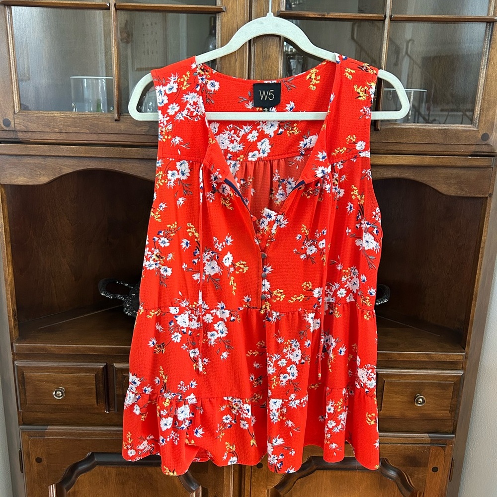 EUC Orange Tiered Sleeveless Floral Tank with Flowy Design